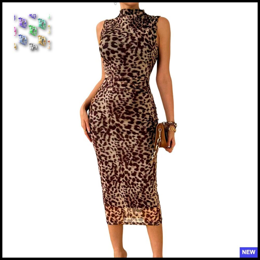 Mock Neck Bodycon Maxi Dress Sleeveless Mesh Elegant Party Cocktail Wear